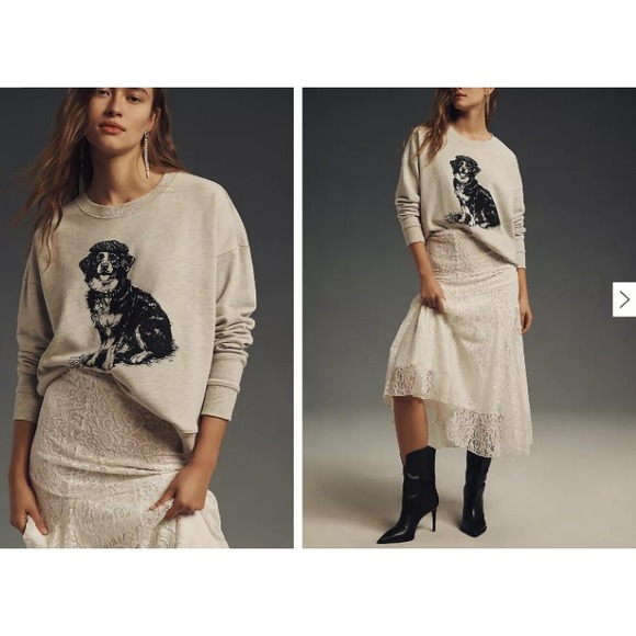 Anthropologie Maeve Best in Show Dog Sweatshirt Womens S Gray Preppy Chic - Picture 3 of 9